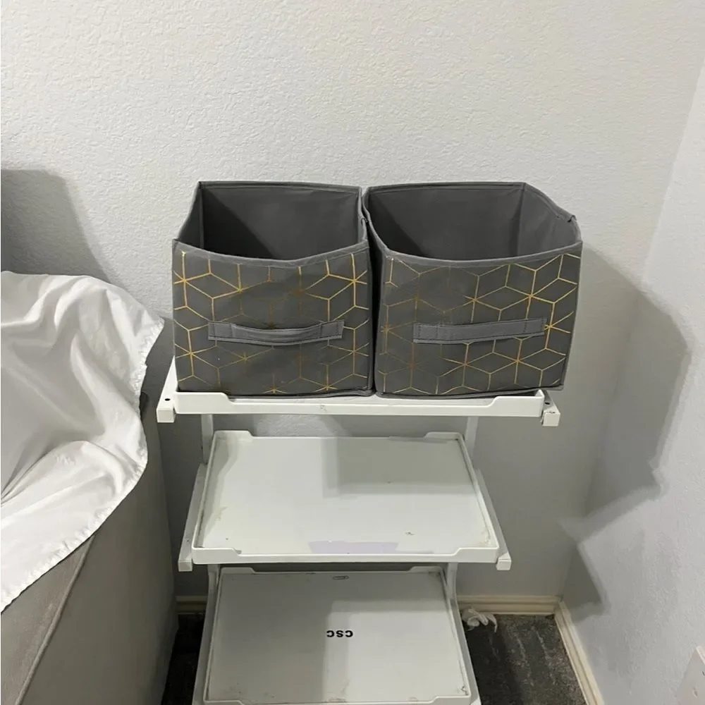Fabric Storage Cubes Gray And Gold Baskets Containers Organizer 9x9x8
